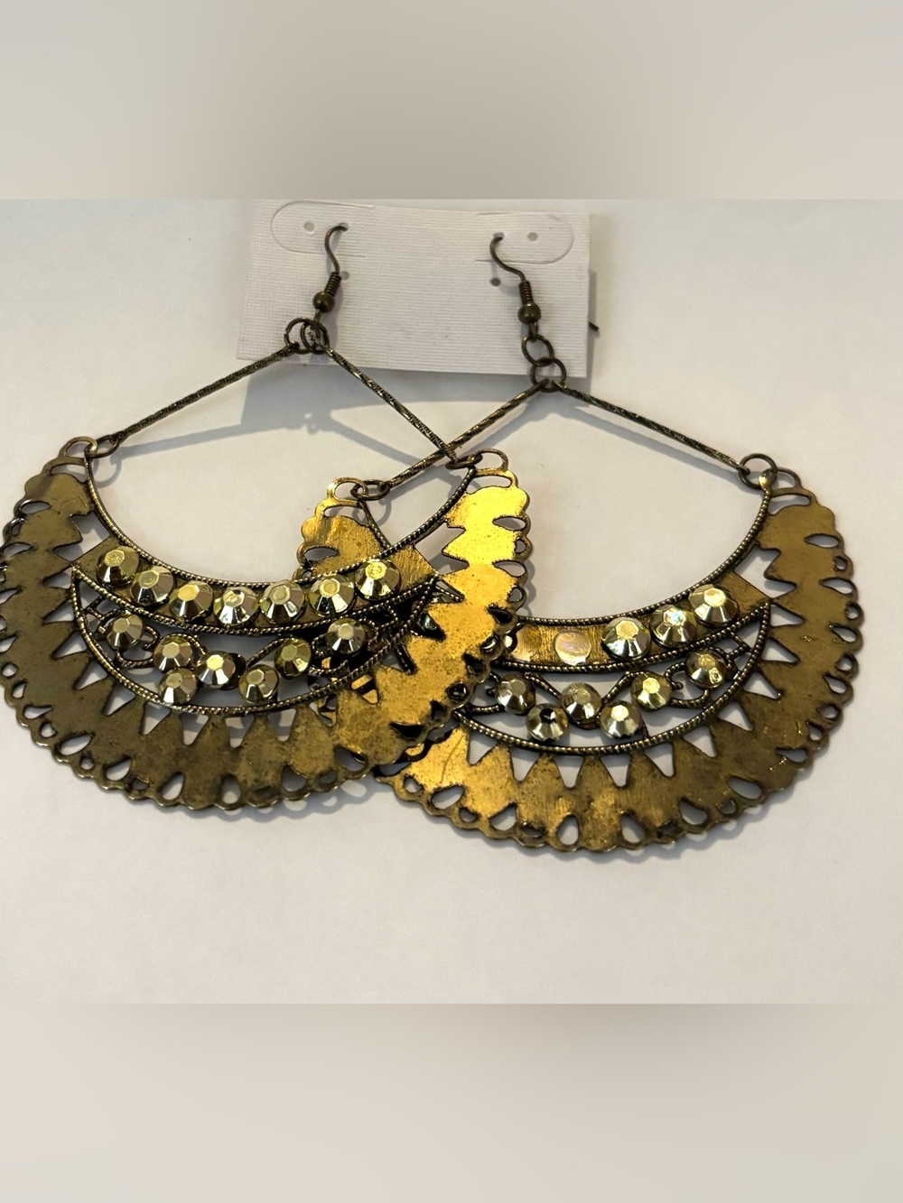 Vintage Gold Hoop Earrings with Crystal Accents - Women Jewelry